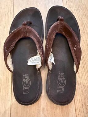 UGG Men’s Suede Shearling Flip Flops Sandals Size 13 – Worn Once